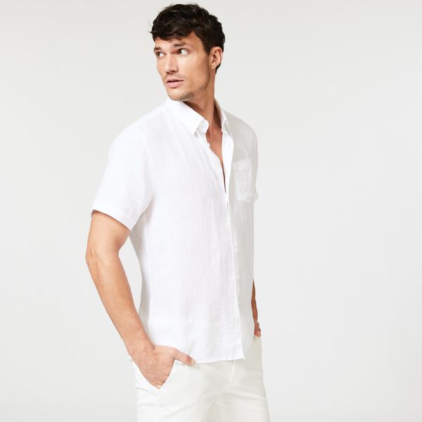 White Linen Short Sleeve Mens Shirt